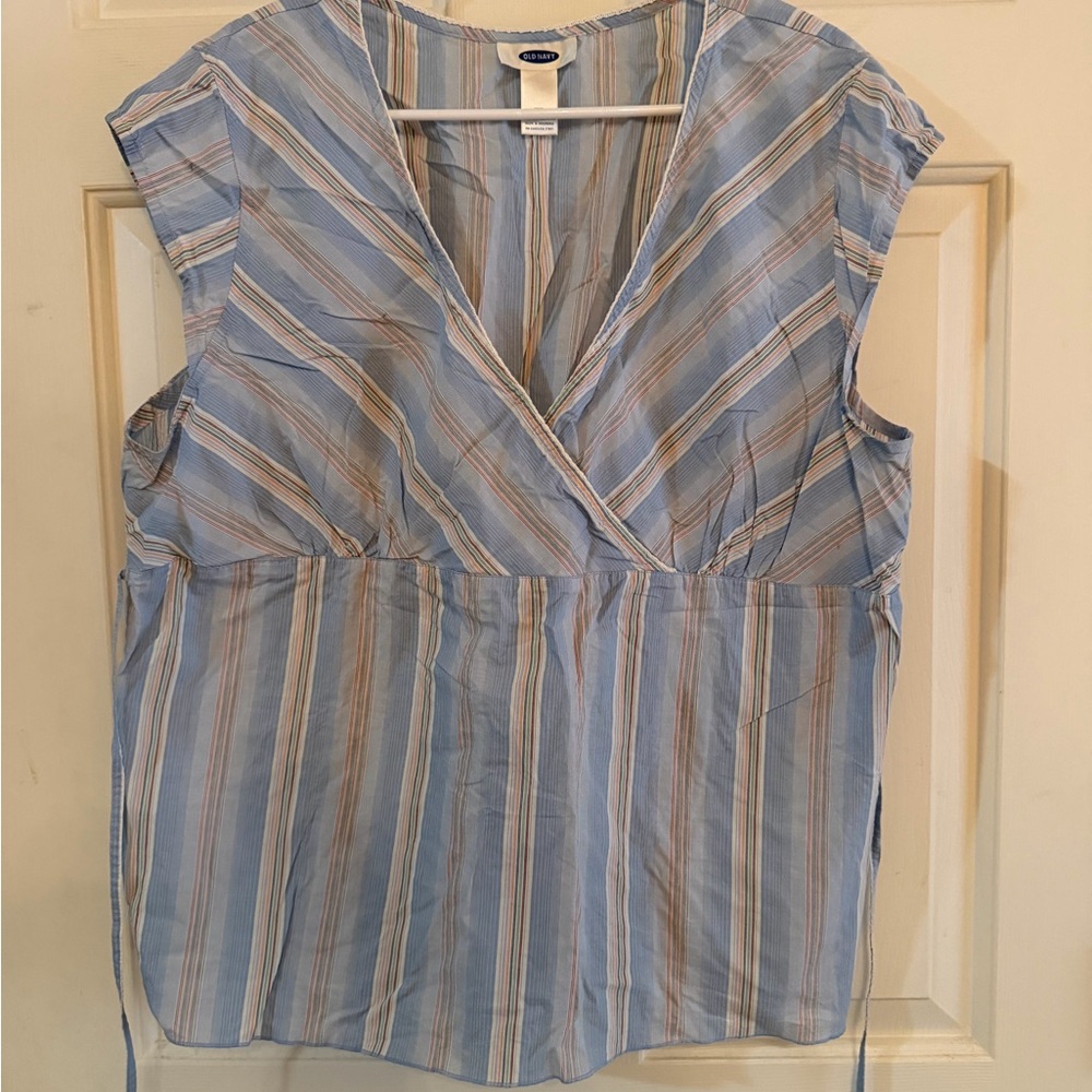 Old Navy Cotton Blue Striped V-Neck Sleeveless Top